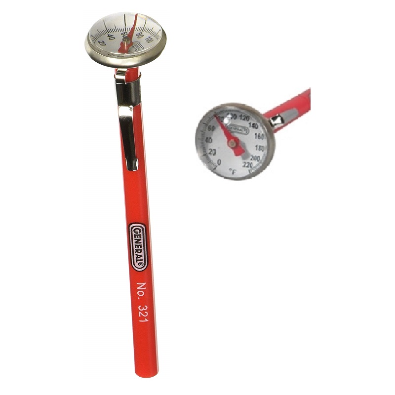 Pocket Thermometer 0° to 220°F Analog Dial, Stainless Steel Probe 